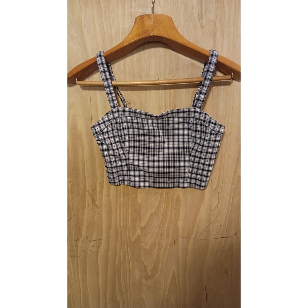 Hollister Advanced Stretch Plaid Crop Top Purple Black White Cami Small 90s Y2K.